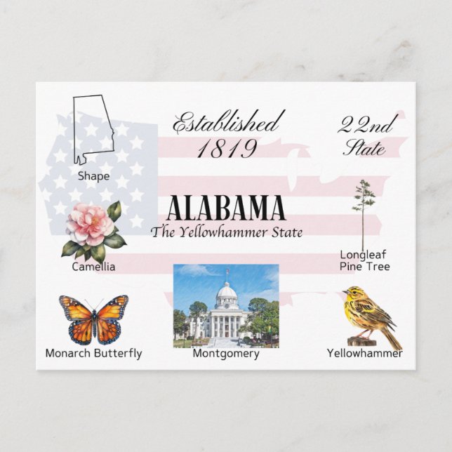 Alabama Postcard | Staat und Sehenswürdigkeiten Postkarte (Vorderseite)
