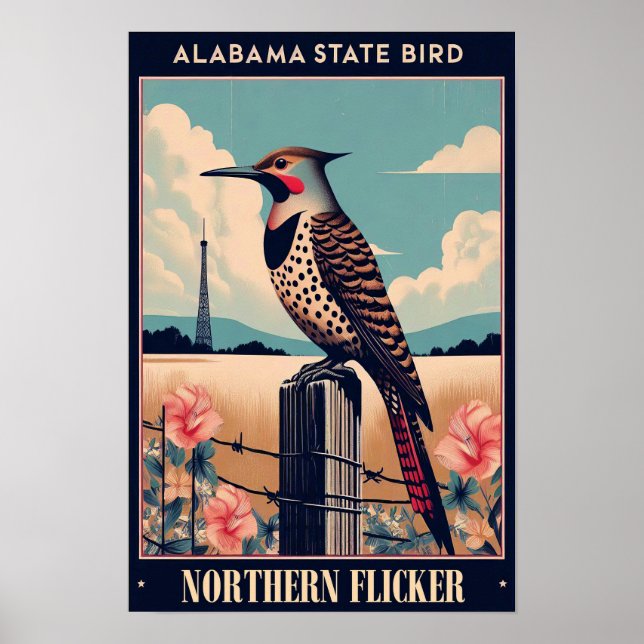 Alabama Staat Bird - Northern Flicker Vintag Poster (Vorne)
