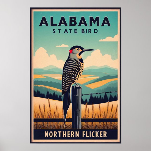 Alabama Staat Bird - Northern Flicker Vintag Poster (Vorne)