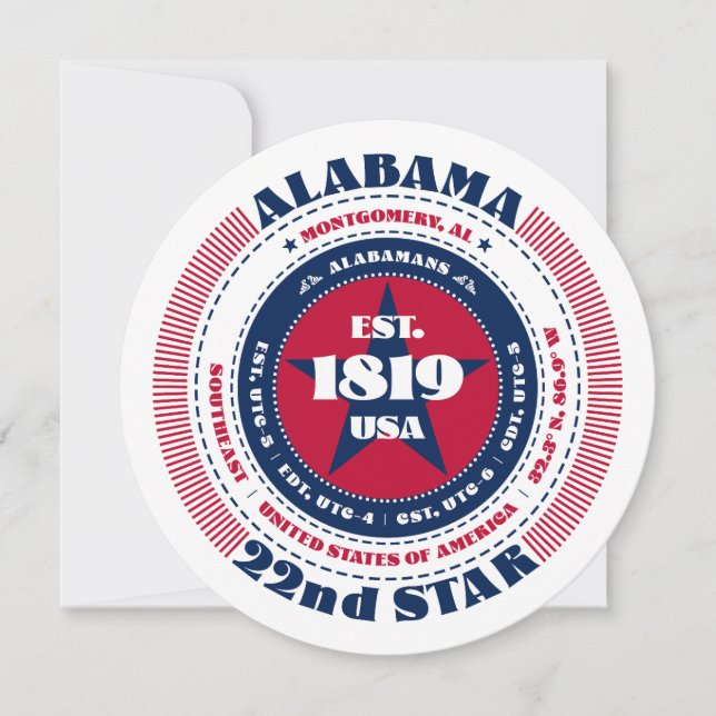 Alabama Staat Circular Typografy Flat Card (Vorderseite)