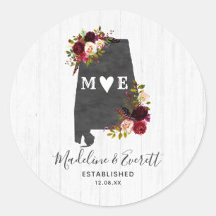Alabama Staat Destination Rustic Monogram Wedding Runder Aufkleber