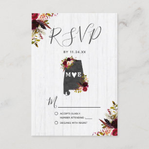 Alabama Staat Destination Rustic Wedding RSVP Karte