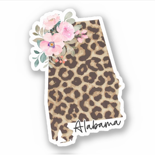 Alabama Staat Leopard Print mit Blume Aufkleber (Vorderseite)