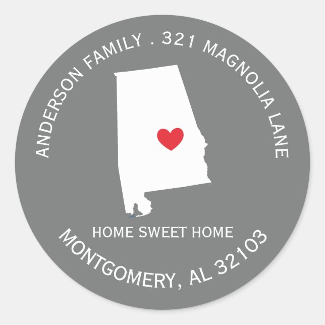 ALABAMA STAAT | Neue Zuhause-Adressenaufkleber Runder Aufkleber (Vorderseite)