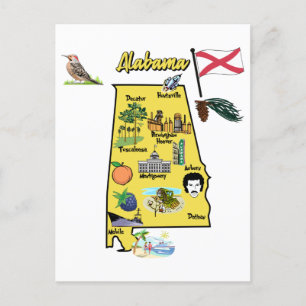 Alabama Touristenkarte mit Sehenswürdigkeiten Postkarte