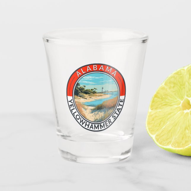 Alabama Travel Art Abzeichen Schnapsglas (Vorderseite)