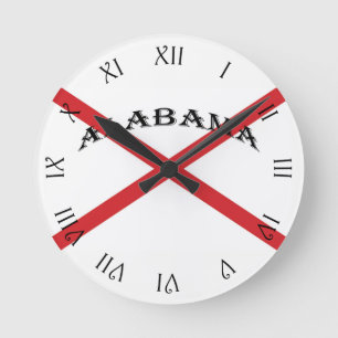 Alabama und Flag Black Script Roman Numbers Wccle Runde Wanduhr