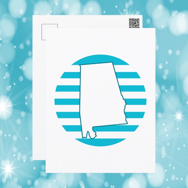 Alabama US Staat Kontur Blue Retro Circle Postkarte (A postcard with the state outline of Alabama and a blue retro circle.)