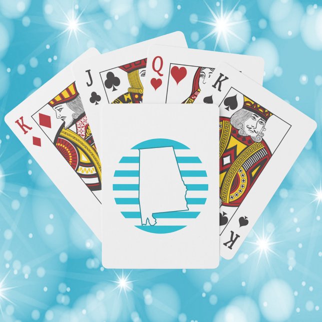 Alabama US Staat Kontur Retro Blue Circle Spielkarten (Playing cards with a design of the state outline of Alabama and a blue retro circle.)