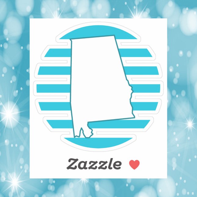 Alabama US Staat Kontur Retro Circle Blue Aufkleber (A die cut sticker featuring an outline of Alabama and a blue circle.)