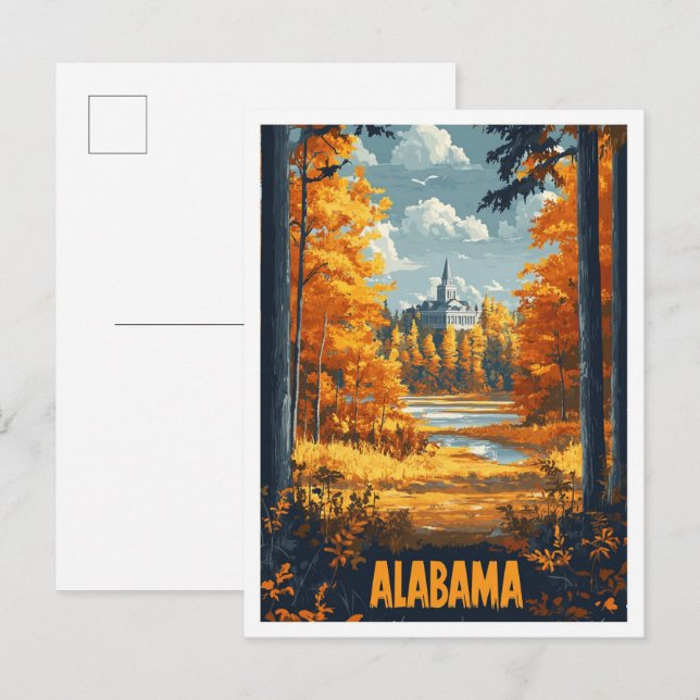 Alabama USA Vintag Illustration Travel Postkarte (Vorne/Hinten)