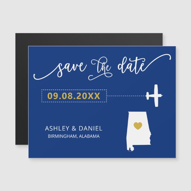 Alabama Wedding Save the Date Card, Map Magneteinladung (Vorne/Hinten)