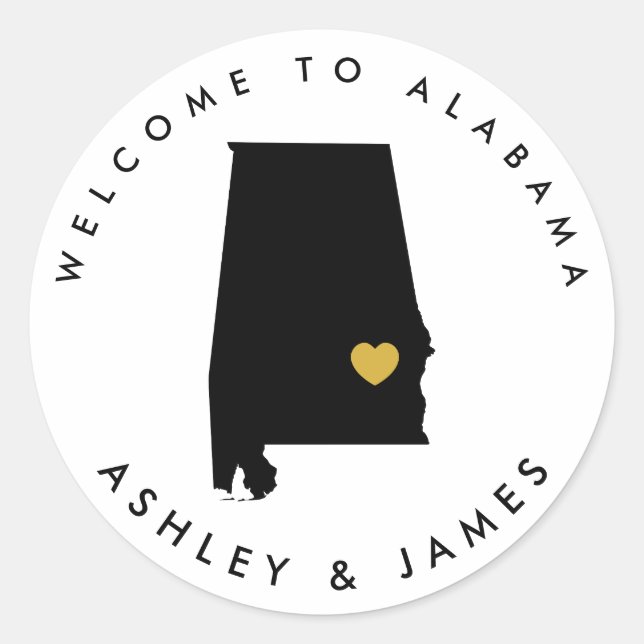 Alabama Wedding Welcome Sticker für Leckerei Box B (Vorderseite)