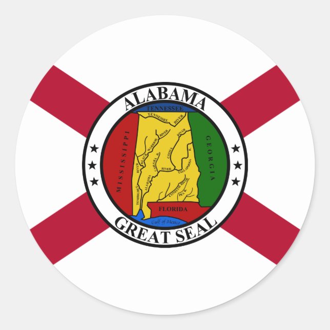 Alabamian Flag & Siegel, Flagge Alabamas Runder Aufkleber (Vorderseite)