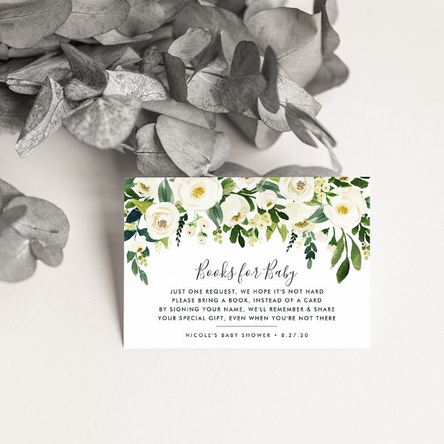 Alabaster Floral Book Request Baby Shooting Card Begleitkarte (Von Creator hochgeladen)