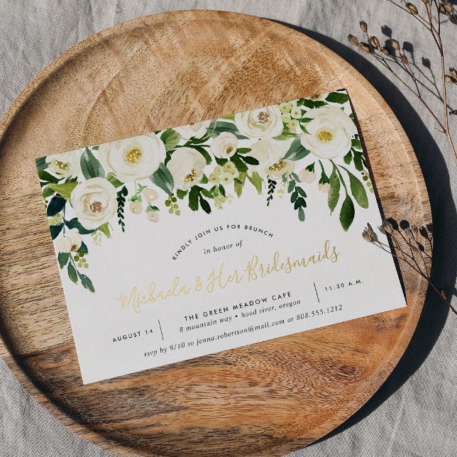 Alabaster Floral Bridesmaids Brunch Folieneinladung (Von Creator hochgeladen)
