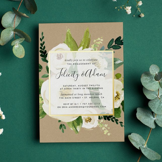 Alabaster Floral Engagement Party Gold Folieneinladung (Von Creator hochgeladen)