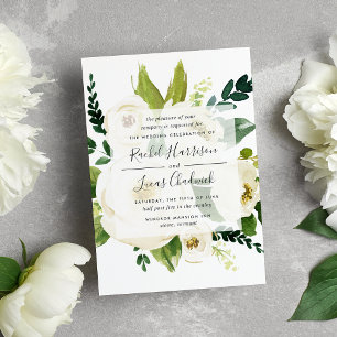 Alabaster Floral   Grüne und weiße botanische Hoch Einladung
