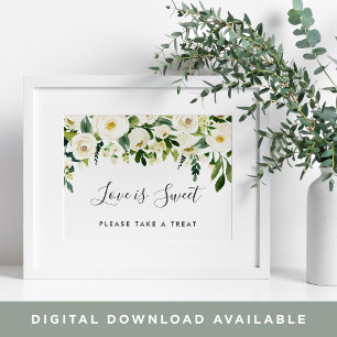 Alabaster Floral Wedding Dessert Bar Sign Poster