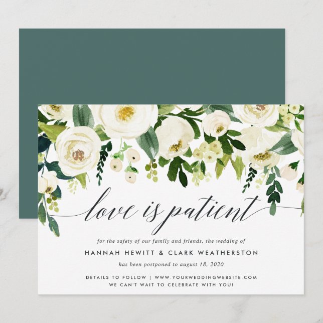 Alabaster Floral Wedding Postponement Ankündigung (Vorne/Hinten)