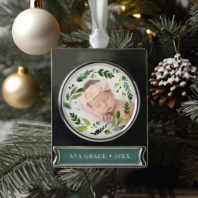 Alabaster Floral Wreath Foto Banner-Ornament Silber (Von Creator hochgeladen)