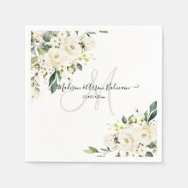 Alabaster-Rose Monogram, Floral Serviette