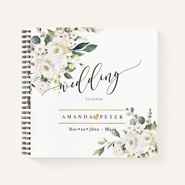Alabaster-Rose Wasserfarbe Hochzeit Notizbuch (Vorderseite)