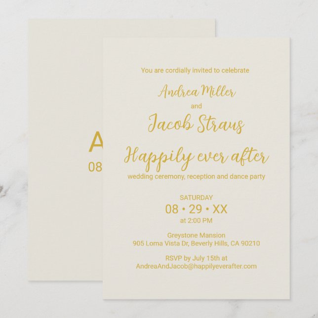 Alabaster White Gold glücklich immer nach Hochzeit Einladung (Vorne/Hinten)
