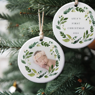 Alabaster Wreath Baby Foto Weihnachten Keramikornament