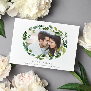 Alabaster Wreath Foto Save the Date-Karte Save The Date