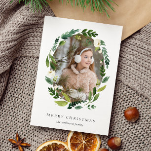 Alabaster Wreath Holiday Foto Card Feiertagskarte