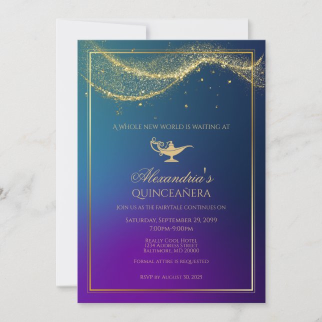Aladdin Quinceanera Birthday Einladung Magic Lamp (Vorderseite)