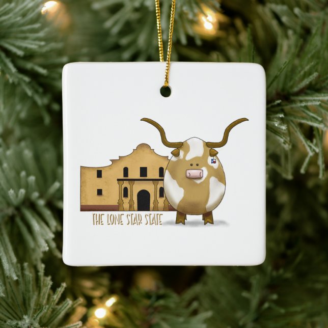 Alamo und Longhorn, die Rückseite personalisieren Keramikornament (Baum)