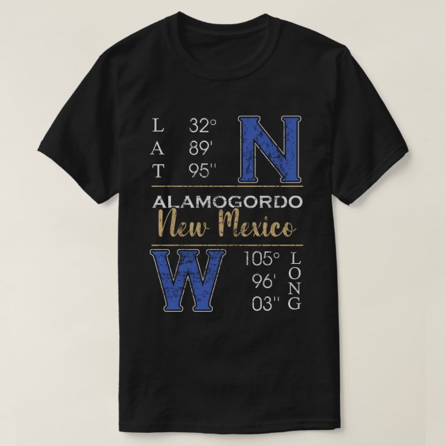 Alamogordo New Mexiko Latitude und Längengrad T-Shirt (Design vorne)