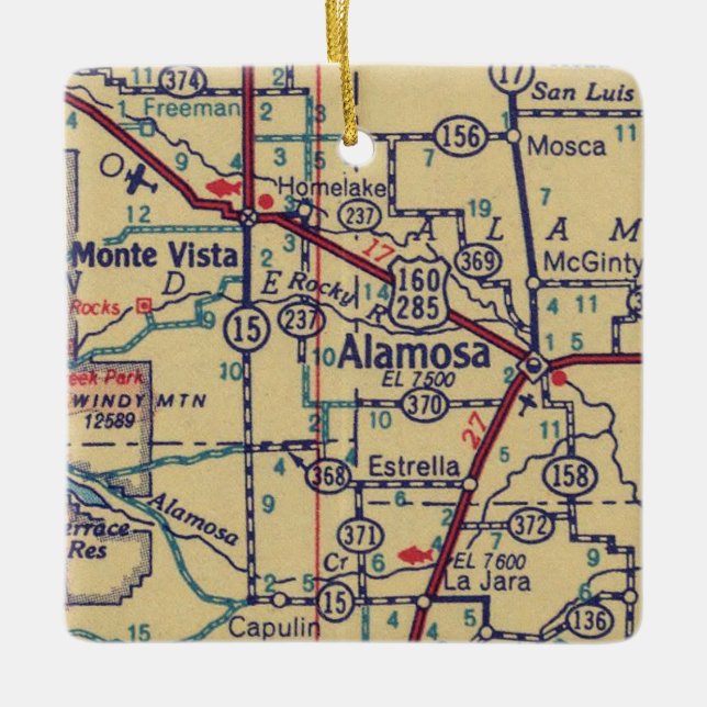 Alamosa CO Vintag Map Keramikornament (Vorderseite)