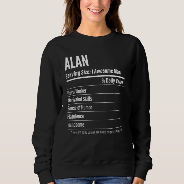 Alan Serving Size Nutrition Label Calories Sweatshirt (Vorderseite)