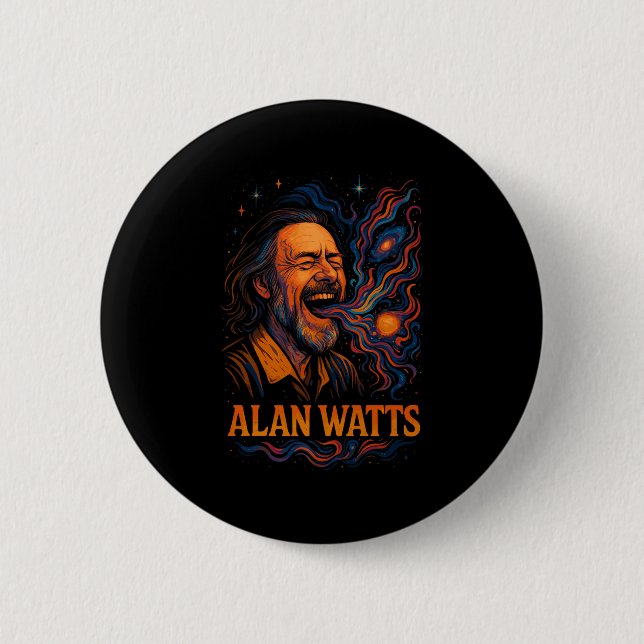 Alan Watts Laugh Galaxy Universe Psychedelic Art P Button (Vorderseite)