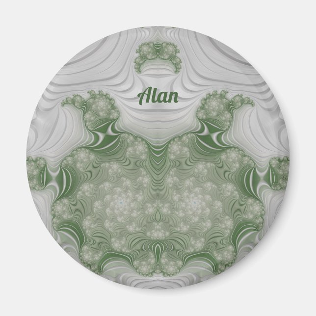 ALAN ~ Weiß und Grün ~ Atemberaubendes Design-Magn Magnet (Vorne)