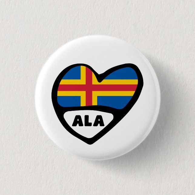 Åland Islands Country Code Flag Heart Pin Badge Button (Vorderseite)
