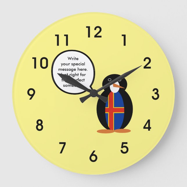 Ålander Flag Gesprächsleiter Penguin Große Wanduhr (Vorderseite)