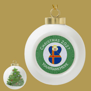 Åländer Flagge Engel Weihnachten Keramik Kugel-Ornament