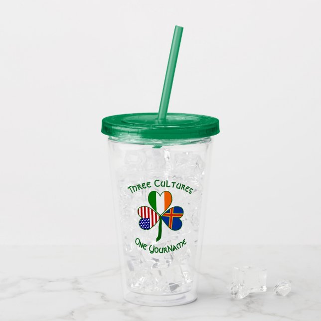 Ålander Irish American Kleeblatt Flag Personalisie Acryltrinkbecher (Rückseite Ice)