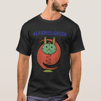 Alarmiert Grüner Lustiger Katze Orange T-Shirt