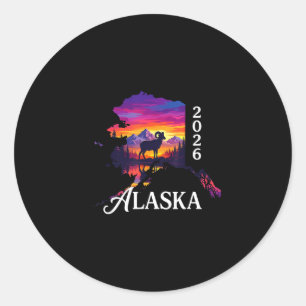 Alaska 2026 Retro-Sonnenuntergang Widder-Berg-Urla Runder Aufkleber