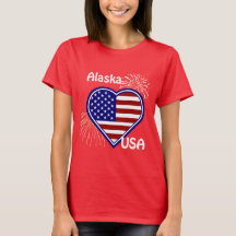 Alaska 4. Juli Feuerwerk Herzenflagge Roter T - Sh