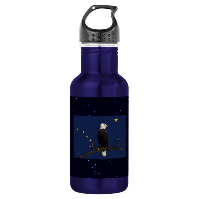 Alaska Adler und Fahne Edelstahlflasche (Vorderseite)