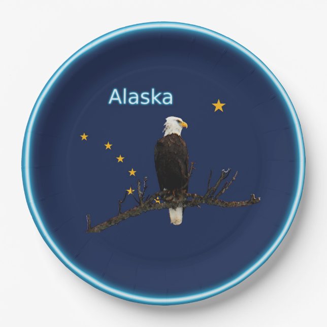 Alaska Adler und Fahne Pappteller (Vorderseite)