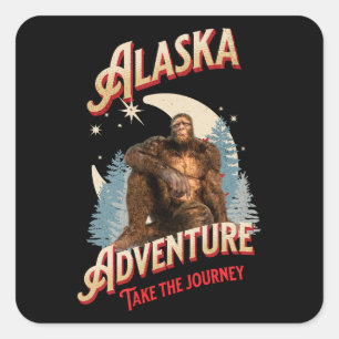 Alaska Adventure. Nehmen Sie den Journey Bigfoot Quadratischer Aufkleber