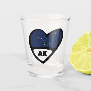 Alaska, AK-Staatsflagge im Herz-Shot-Glas Schnapsglas