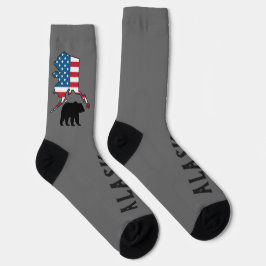 Alaska and Bear Silhouette, US Flag Socken